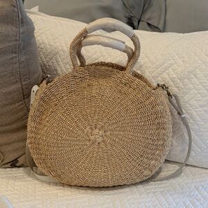 Clare V. Circle Woven Handbag with White Accents